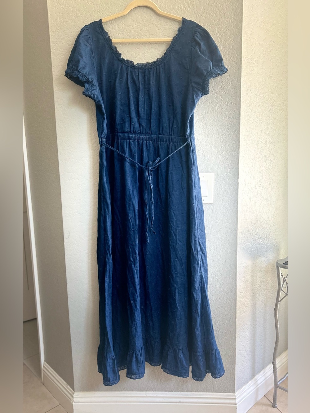 Gap Embroidered Puff-Sleeve Maxi Dress Indigo XL - Picture 8 of 12